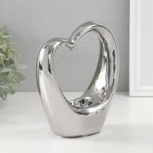 Подсвечник на 1 свечу Сердце, d=4 см, серебро, 14.5?6?17 см