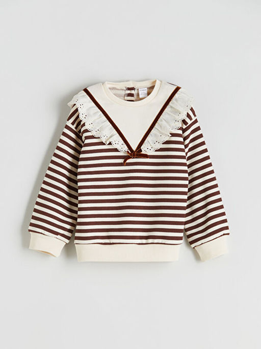 Bebe Yaka ?izgili K?z ?ocuk Sweatshirt ve Tayt 2li