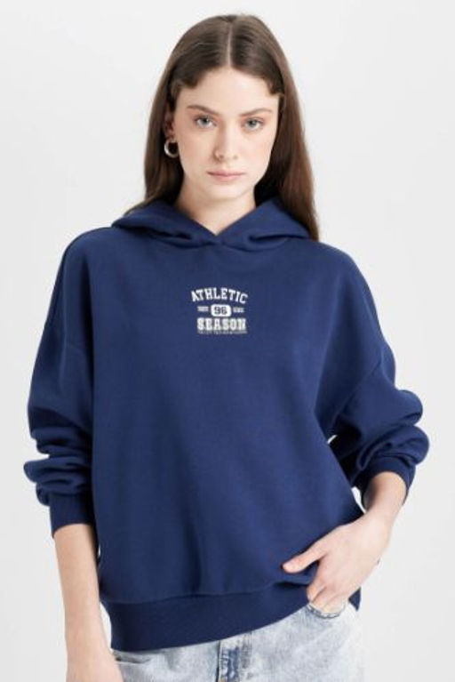 Coool Oversize Genis Kal?p Kapusonlu Bask?l? Sweatshirt