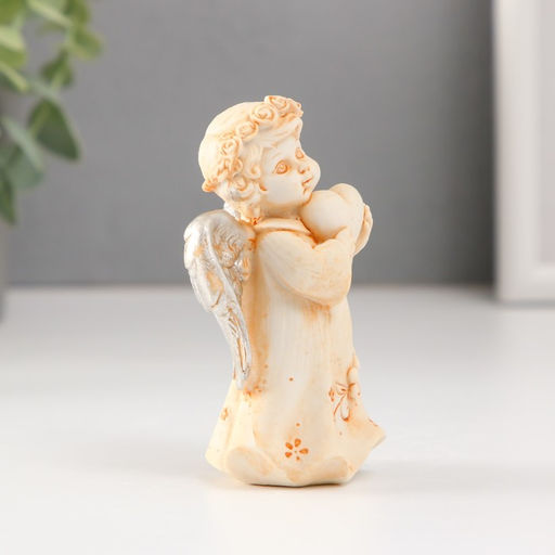 Фигурка полистоун Ангел в цветочном платье и венке с серебристыми крыльями, 8.5 см, МИКС