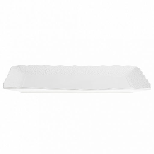 "Русь" Блюдо прямоугольное фарфоровое 407х217х30мм, белый, рельефный декор, волнистый край (Китай)