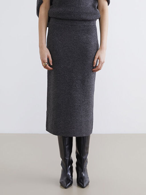 Beli Lastikli Fitilli Triko Etek