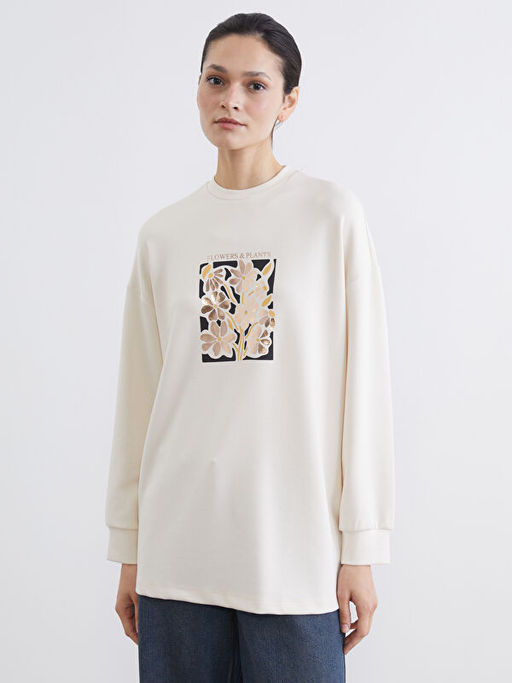 Bisiklet Yaka Oversize Kad?n Sweatshirt Tunik