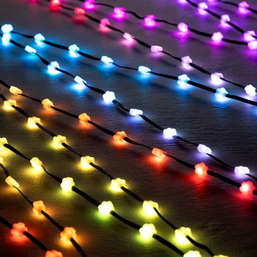 Умная гирлянда Нить 5 м роса с насадками Цветочки, IP20, тёмная нить, 100 LED, пульт ДУ, приложение, свечение RGB, USB