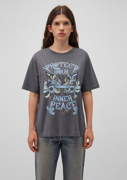 Bask?l? Bej Tisort - Mavi фото 3