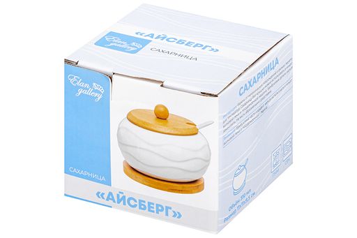 Сахарница 310 мл 11*11*9,5 см Айсберг волны + ложка + дер. крышка на дер. подставке - Elan gallery фото 4