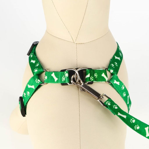 Комплект капроновый Косточки и лапки, поводок 120 х 1,5 см, ОГ 30-44 см, зелёный - Пижон фото 4