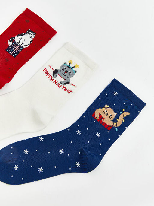 Kedi Desenli Kad?n Soket ?orap 3l?