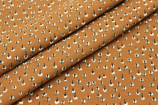 Теплый хлопок Мелкие белые листочки цв.коричневая охра, ш.1.5м, хлопок-100%, 150гр/м.кв - Купава фото 4