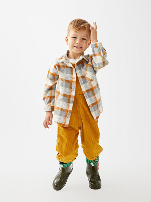 Kare Yaka Basic Erkek Bebek Kadife Salopet - Waikiki фото 3