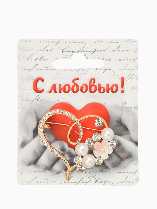 Брошь «Сердце» жемчужное, цвет белый в золоте