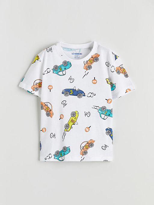 Araba Bask?l? Erkek ?ocuk ?ortlu Pijama Tak?m?