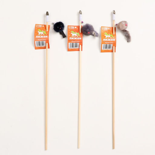 Дразнилка - удочка Норковый зверек на деревянной палочке, микс цветов - Пижон фото 5