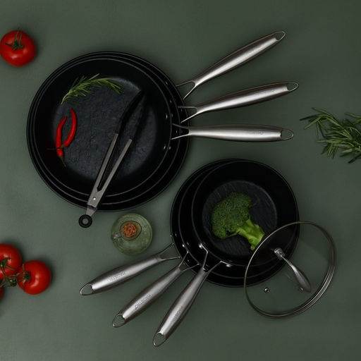 Сковорода Magistro Rock Stone, d=26 см, h=4.8 см, кованый алюминий, антипригарное покрытие, индукция, чёрная фото 11