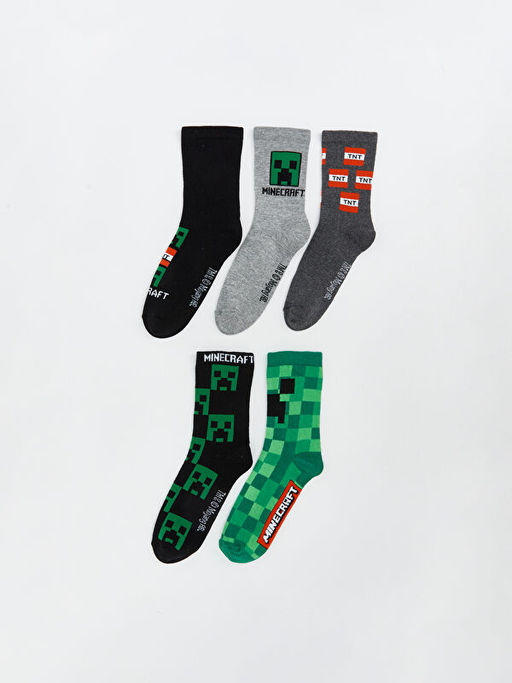 Minecraft Desenli Erkek ?ocuk Soket ?orap 5li