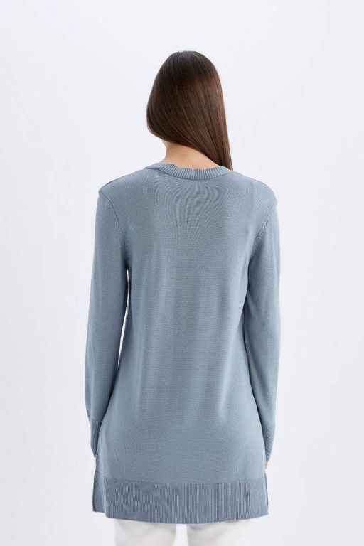 Свитер-туника стандартного кроя с круглым вырезом - Defacto фото 6