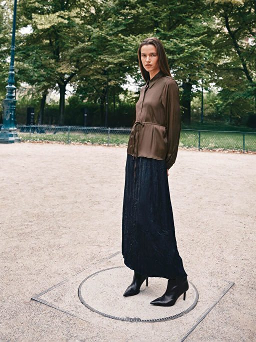 Beli Lastikli Saten Pileli Etek