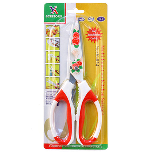 Ножницы кухонные Цветы 21,4х8,4х1см, с открывашкой, с орехоколом, прорезиненные ручки, красный, в блистере (Китай) - Домашняя мода фото 4