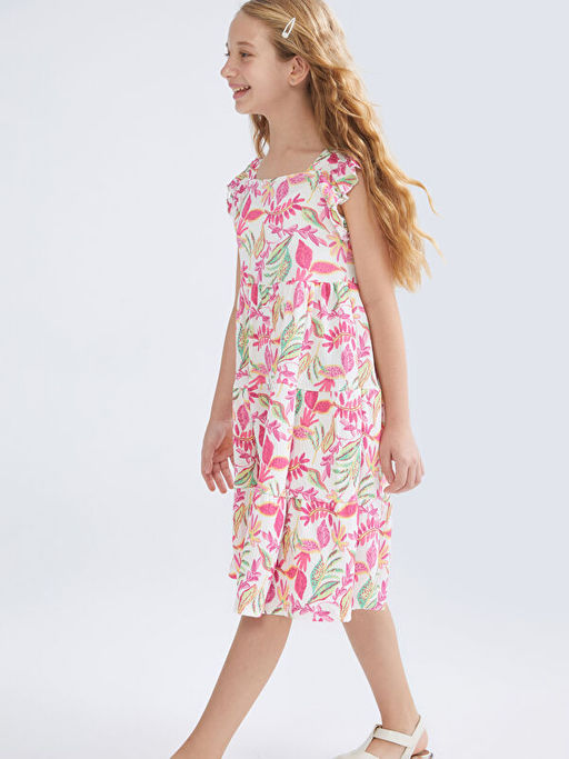 Kare Yaka Ekose K?z ?ocuk Elbise