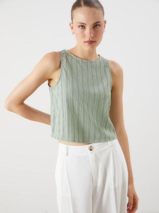 Bisiklet Yaka Dokulu Bluz