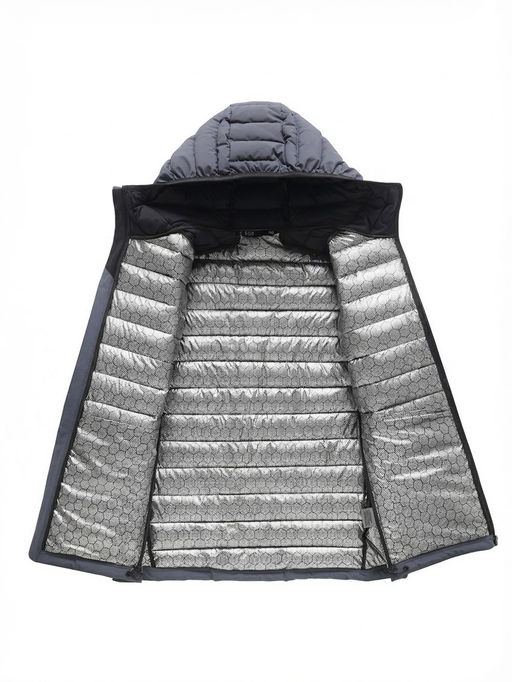 Куртка мужская стёганая с капюшоном с графеновой подкладкой темно-серого цвета 9623_1TC