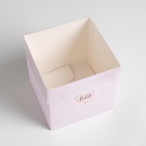 Цена за 2 шт. Коробка подарочная для цветов с пластиковой крышкой, упаковка, С Любовью, 12 х 12 х 12 см - Дарите счастье фото 2