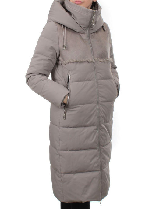 23-636 GRAY/BEIGE Пальто зимнее женское (холлоффайбер 150 гр., искусственная дубленка)