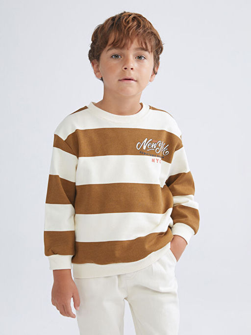 Bisiklet Yaka Bask?l? Erkek ?ocuk Sweatshirt
