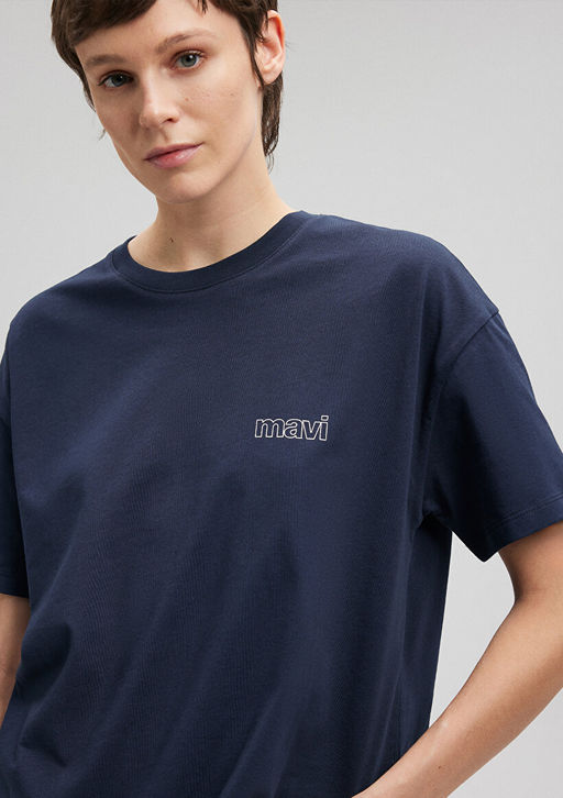 Mavi Logo Bask?l? Lacivert Tisort