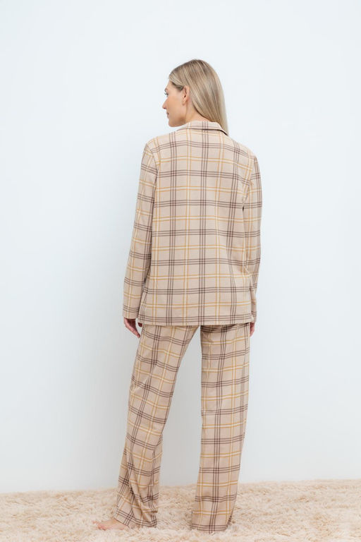 ЕП 20168/бежевый,текстильная клетка пижамы жен - Very neat фото 4