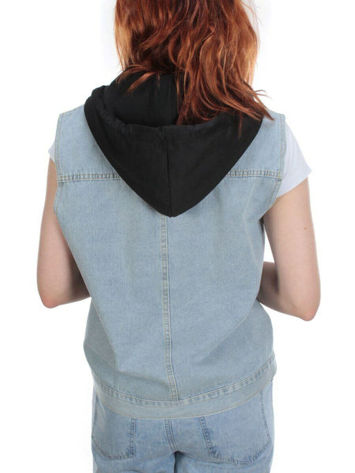 803 BLUE/BLACK Джинсовый жилет женский (100% хлопок) - Фабричный китай фото 7