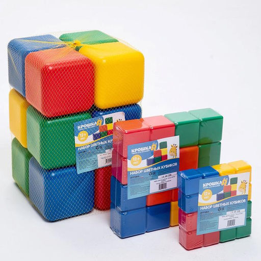 Кубики детские, пластиковые, цветные, 12 штук, 12×12 см