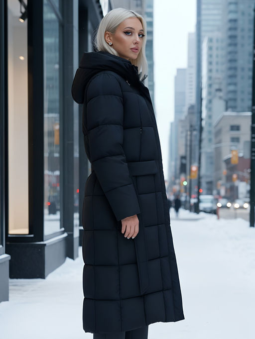 Пальто утепленное стеганное зимнее с капюшоном женское черного цвета 9609Ch - Mtforce фото 20