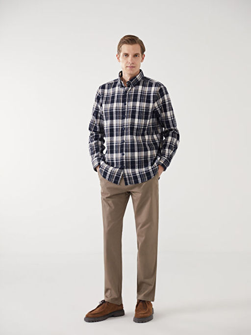 Regular Fit Uzun Kollu Ekose Gabardin Erkek G?mlek