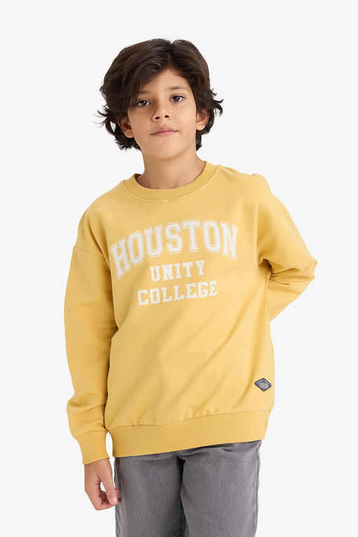 %100 Pamuk Oversize Geni_ Kal_p Bask_l_ Sweatshirt Erkek _ocuk - Defacto фото 3