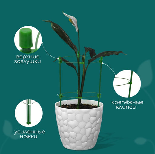 Цена за 2 шт. Кустодержатель, d=18 см, h=30 см, 2 кольца, металл, зелёный, Greengo