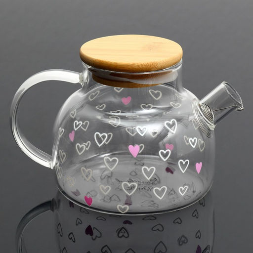 Чайник заварочный с бамбуковой крышкой Сердечки, 600 мл