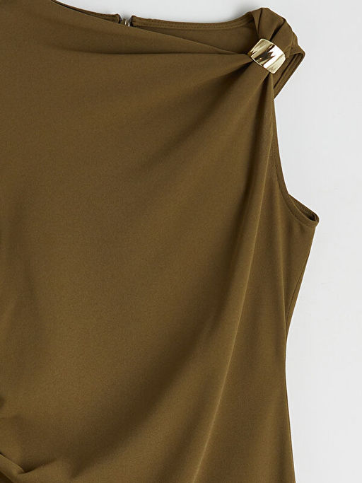 Kay?k Yaka B?zg?l? Krep Elbise