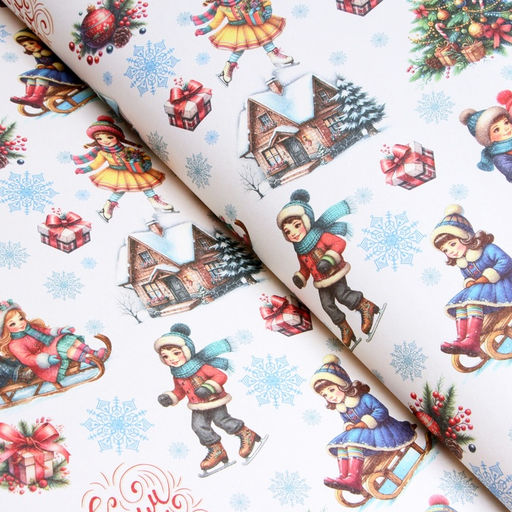 Цена за 3 шт. Бумага упаковочная новогодняя Настроение, белый крафт, 1 лист, 80 г/м?, 70?100 см