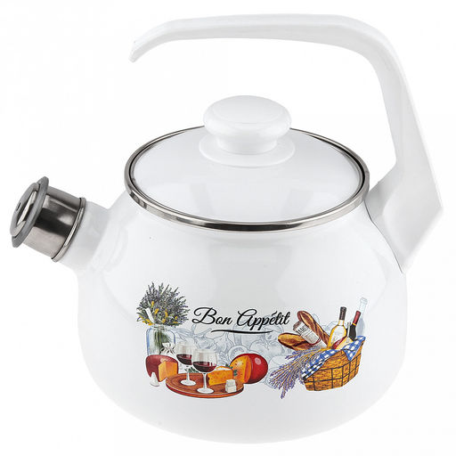 "Пикник" Чайник эмалированный 2,5л, со свистком, сферическая форма, металлическая крышка (Россия)
