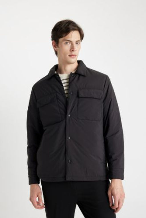 Siyah Su Itici Sisme Mont Slim Fit Dar Kesim Gomlek Yaka C?tc?tl? Cepli