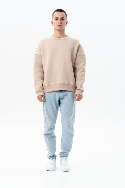 Джемпер свитшот из мягкого хлопкового футера с начёсом св.бежевый - Solo mio фото 2