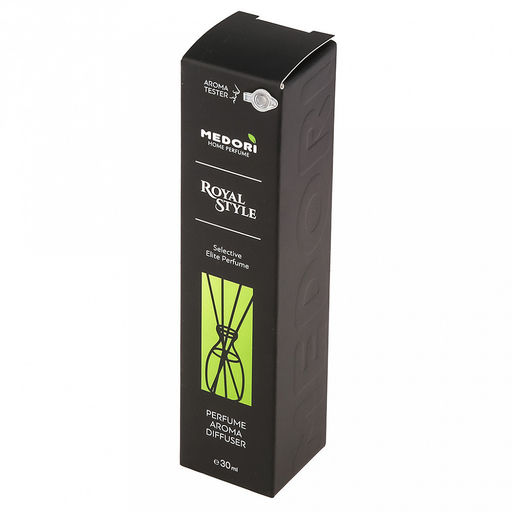 Ароматический диффузор 30мл "Royal style" 3,5х3,5х15см, настольный, стекло, палочки из микрофибры, парфюм, с пробником аромата, в коробке, "Medori" (Россия)