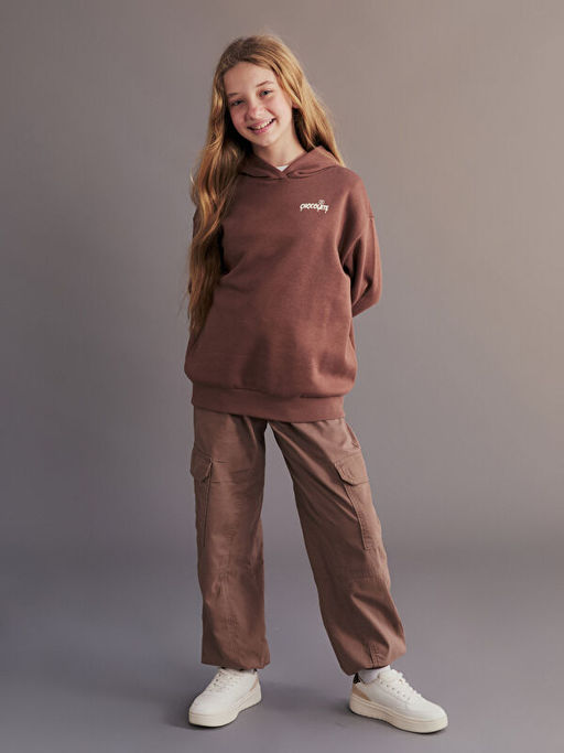 Kap??onlu S?rt Bask?l? K?z ?ocuk Sweatshirt