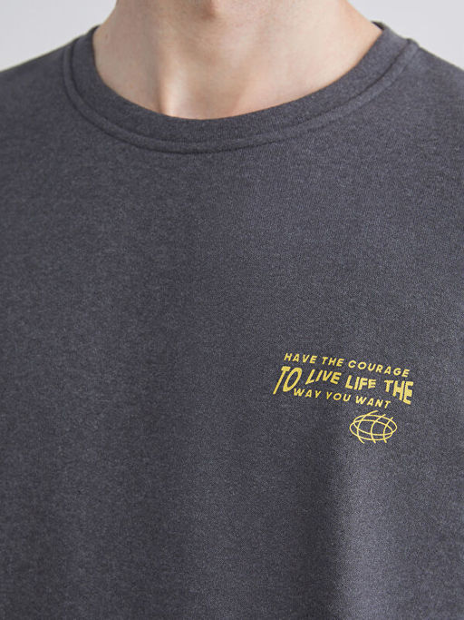 Bisiklet Yaka Bask?l? Erkek Sweatshirt