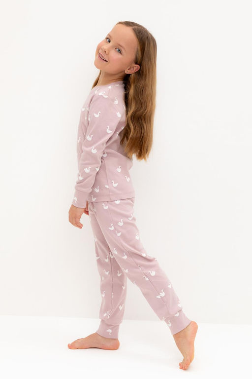 К 1552/розово-сиреневый,лебеди пижама дет