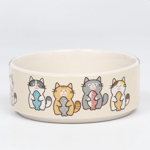 Миска керамическая «Парные коты» 200 мл - 10.5×10.5×4 см, белая
