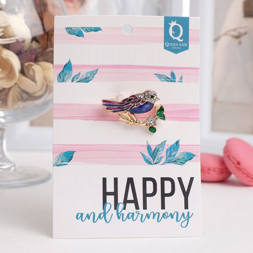 Брошь Птичка на веточке, цветная в золоте - Queen fair фото 4