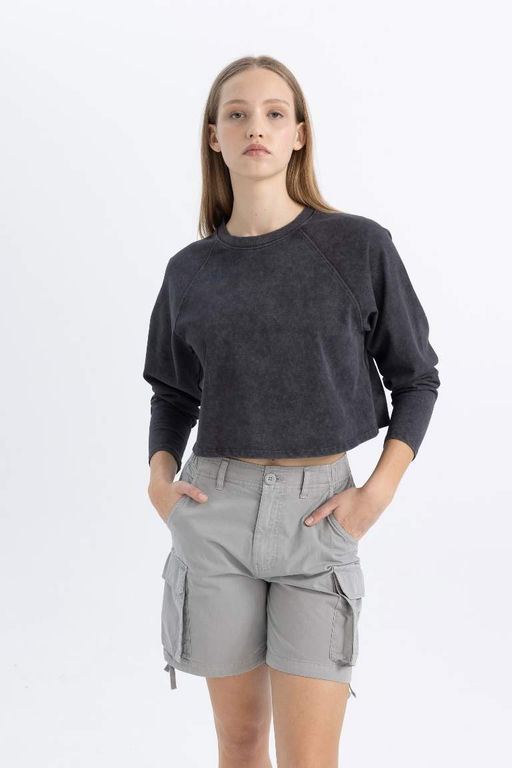 Моющаяся футболка свободного кроя с длинными рукавами и эффектом потертостей - Defacto фото 3