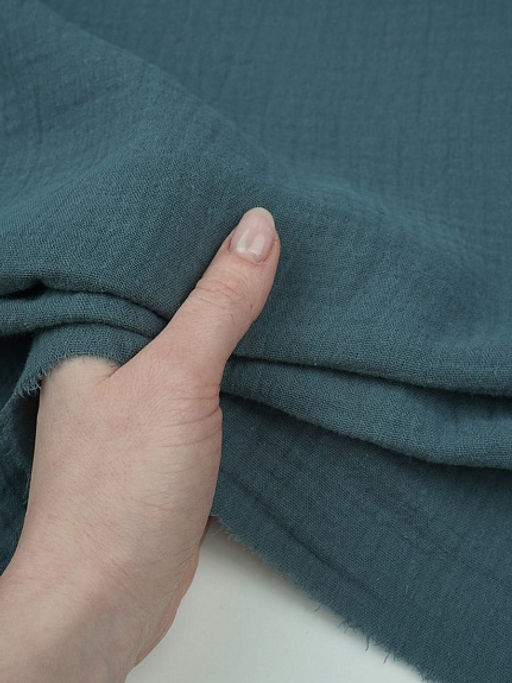 Муслин двухслойный с эффектом жатости цв.Темная морская волна, ш.1.35м, хл-100%, 110гр/м.кв - Купава фото 3